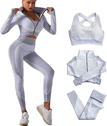Tracksuit For Women,3pcs Outfits Workout Joggers Yoga Gym Sportswear Leggings And Stretch Sports Bra Jumpsuits Clothes Sets
