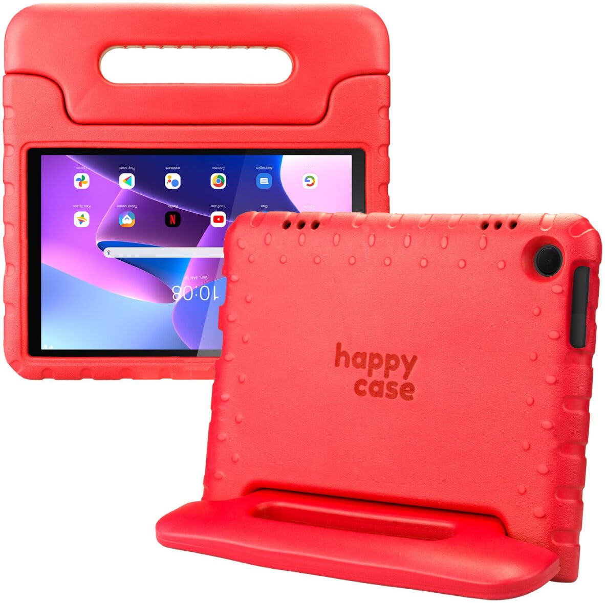 HappyCase Kinder-Tablethülle Für Lenovo Tab M10 Gen 3 (10,1 Zoll) – Stoßfest, Mit Griff & Ständer, Rot