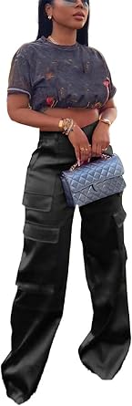 CALEBGAR Satin Wide Leg Pants Women High Waisted Dressy Loose Cargo Pants