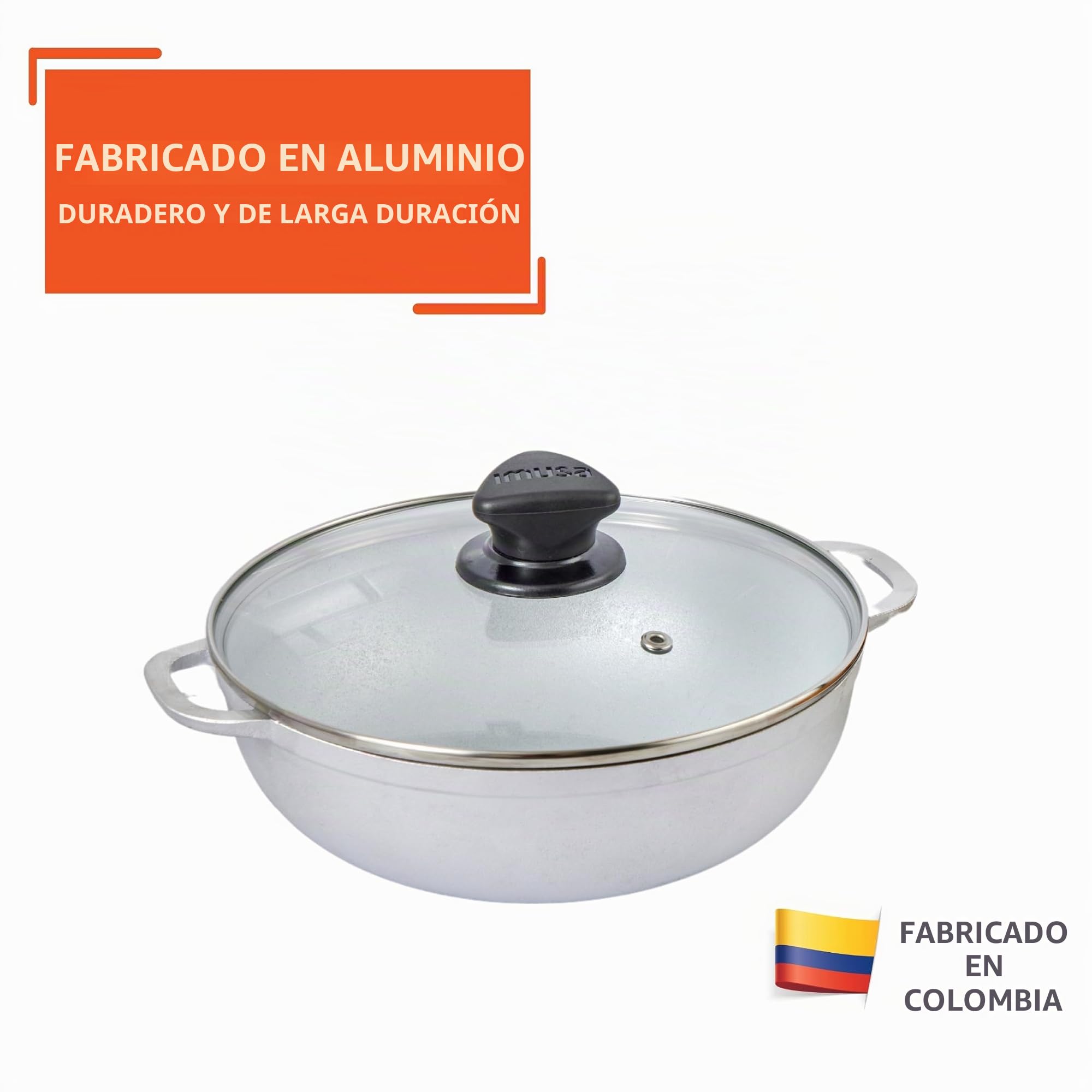 IMUSA Caldero básico de 3.7 cuartos con tapa de cristal, 24 cm