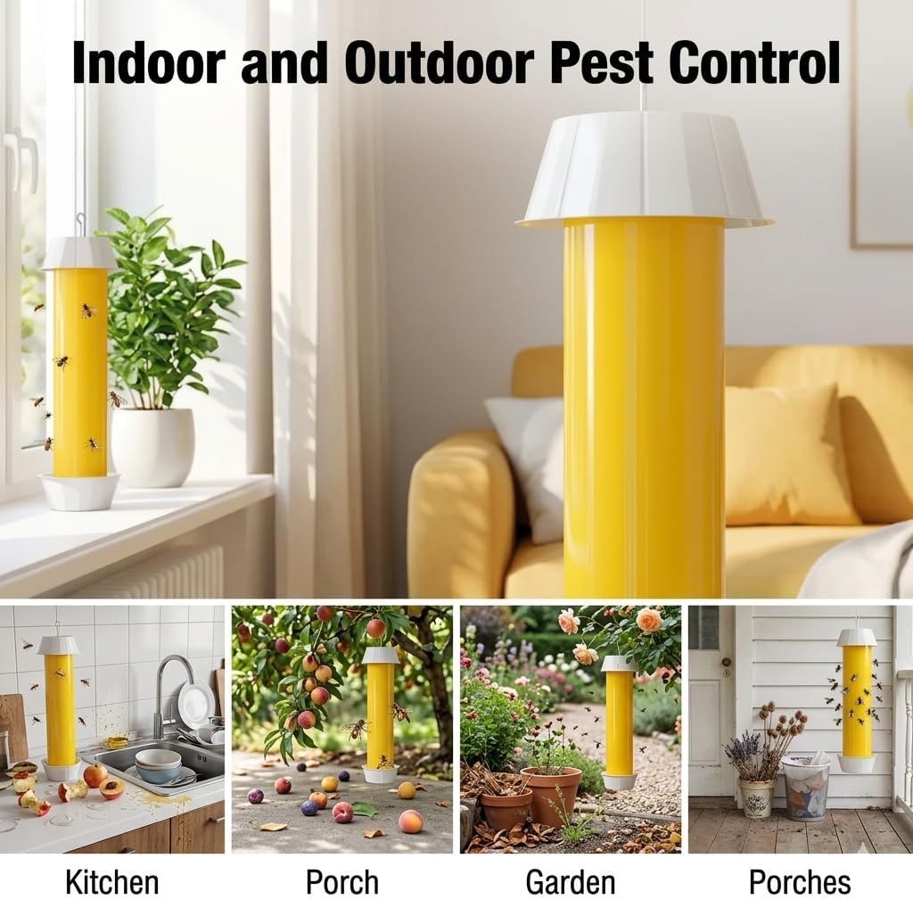 Sticky Fly Traps Indoor Outdoor 6 Pack, Super Sticky Hanging Hook Non-Toxic Fruit Fly Traps for Wasps Insects Moths Mosquitoes Fruit Flies Spiders Fleas Bugs and Gnats,Family and Pet Safe