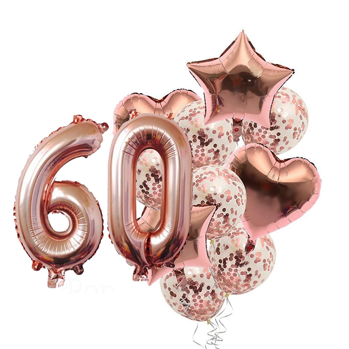 Rose Gold 60th Birthday party Decorations With, Star Foil, Confetti Balloons, Heart Foil Pack Of 16