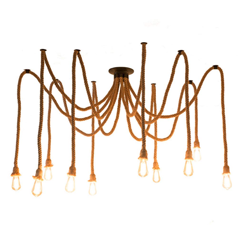 CSSYKV Creative 10-head Hemp Rope Chandelier American Retro Industrial Style For Music Theme Restaurant Bar Pendant Light Clothing Store Restaurant Metal Net Cafe Spider Hemp Rope Light E27 Screw Mout