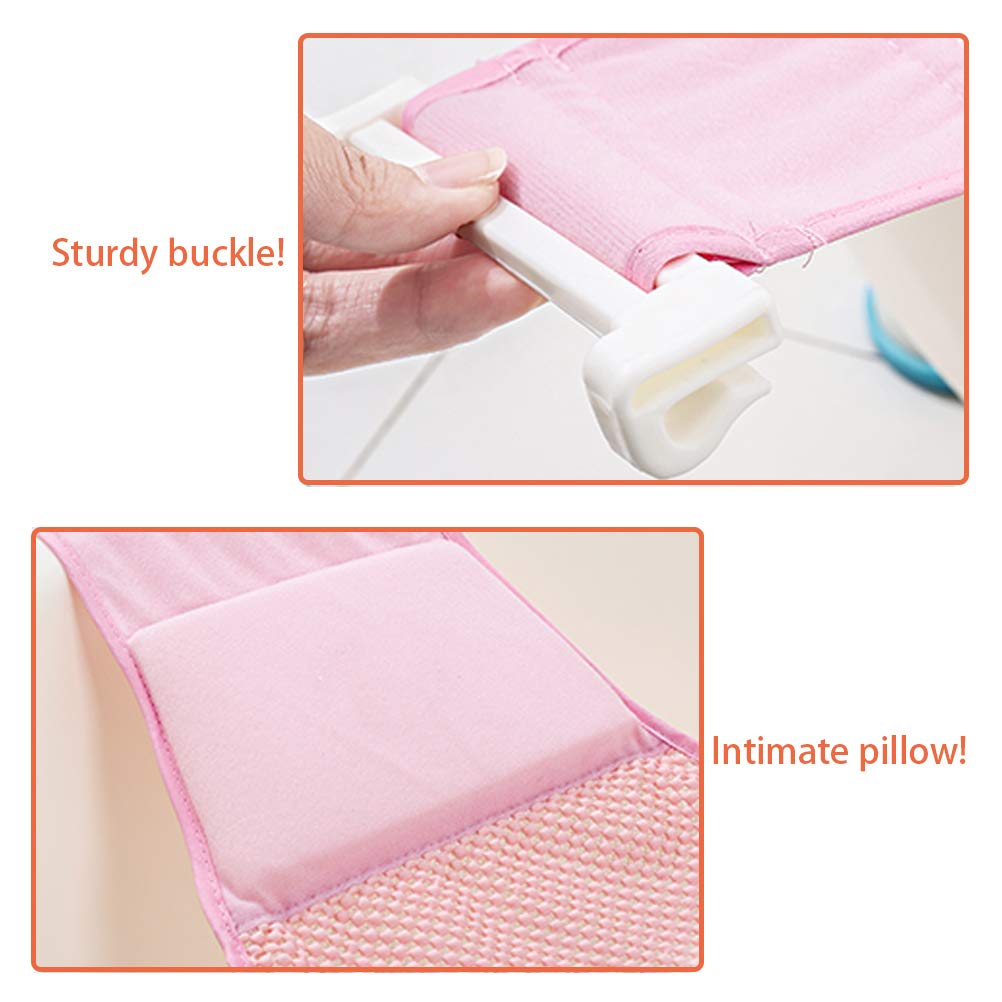 Baby Bath Support,Bathtub Support Net Adjustable Bath Tub Non-Slip Mesh  Comfortable Bath Seat for Newborn Shower and 0-8 Month Infant Bathing(Pink)