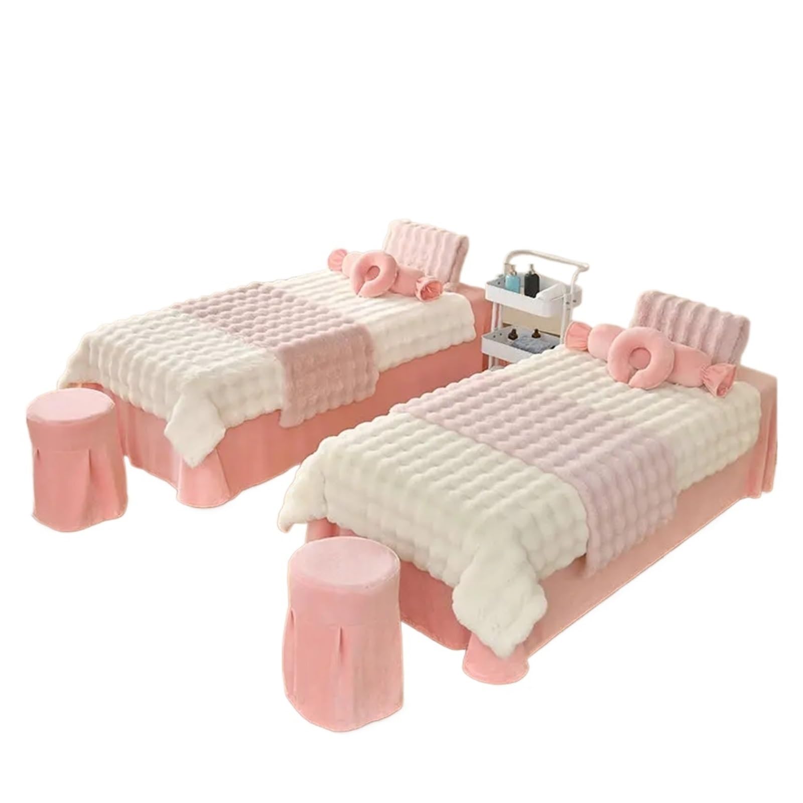 Beauty Salon Bed Cover Sets Soft Massage Spa Bedskirt Cover Beauty Salon 4pcs Bedding Sets(Bubble White Pink,185x70cm)