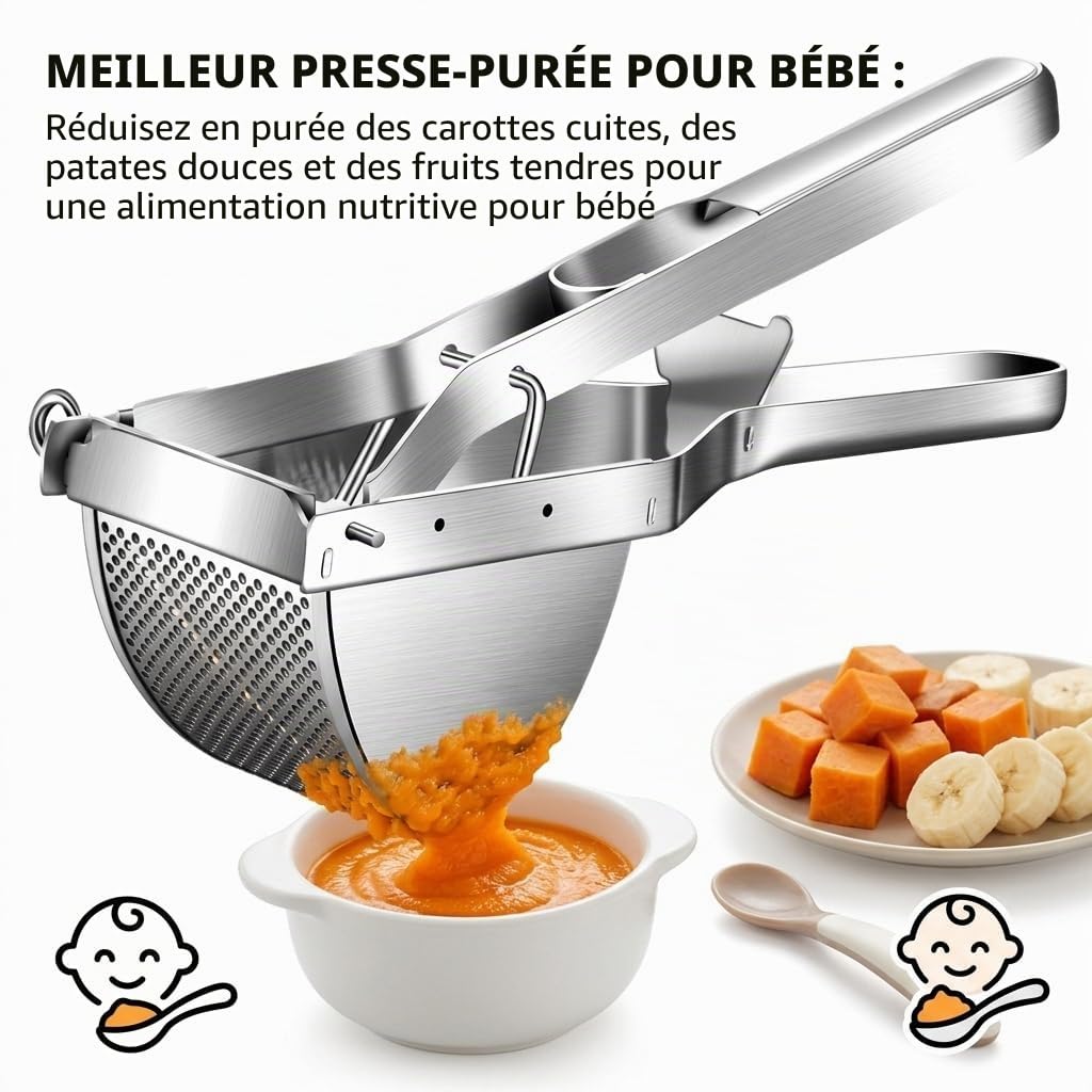 Presse-purée professionnel inoxydable avec grattoir à pâte, lave-vaisselle