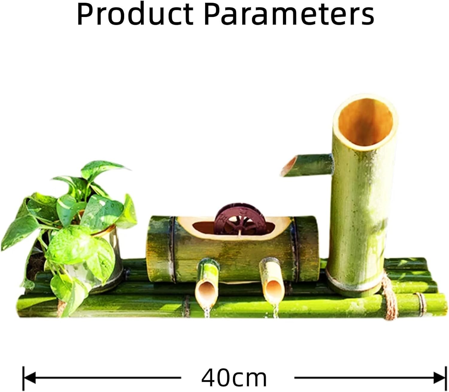 Natural Bamboo Water Fountain with Pump, Outdoor Garden Fountain with Windmill, Handmade Zen Water Feature