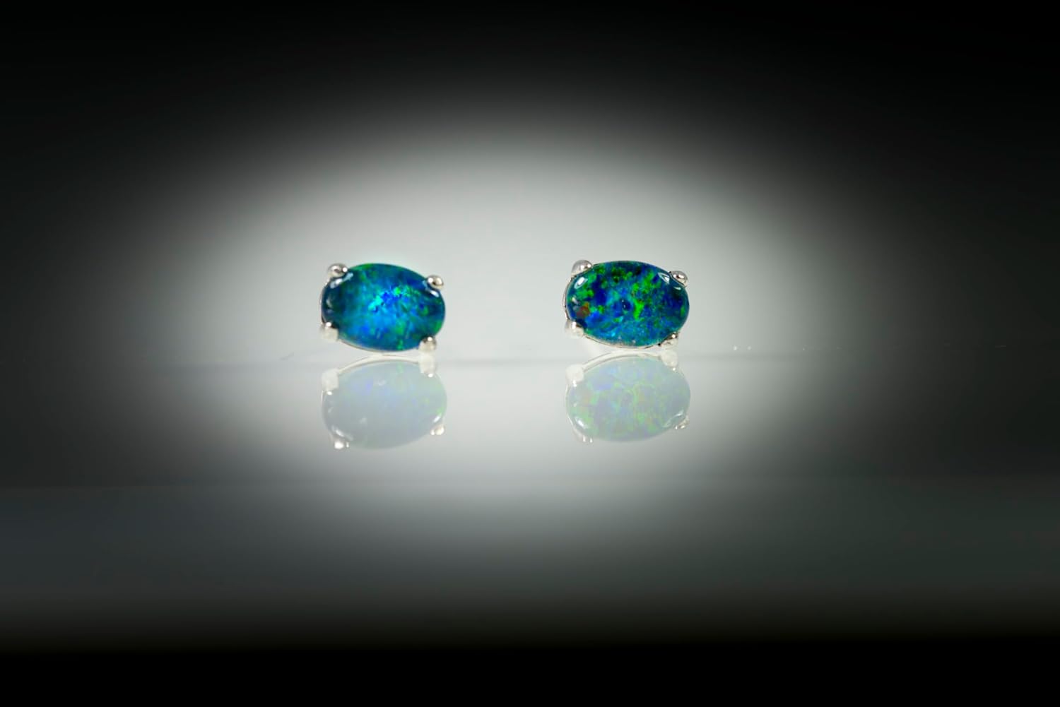 Australian Triplet Opal Earrings - Genuine Triplet Opal Earrings in White Gold Plated on Sterling Silver - Blue Green Simple Design Women's Jewelry