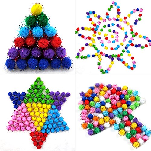 PandaHall 100pcs Pom Pom Pailletten Bälle DIY Handwerk Pom Pom Thread Ball Bunte Pailletten Shiny Lametta Pompom mit Metallic Cord für Schmuckherstellung oder Handwerk