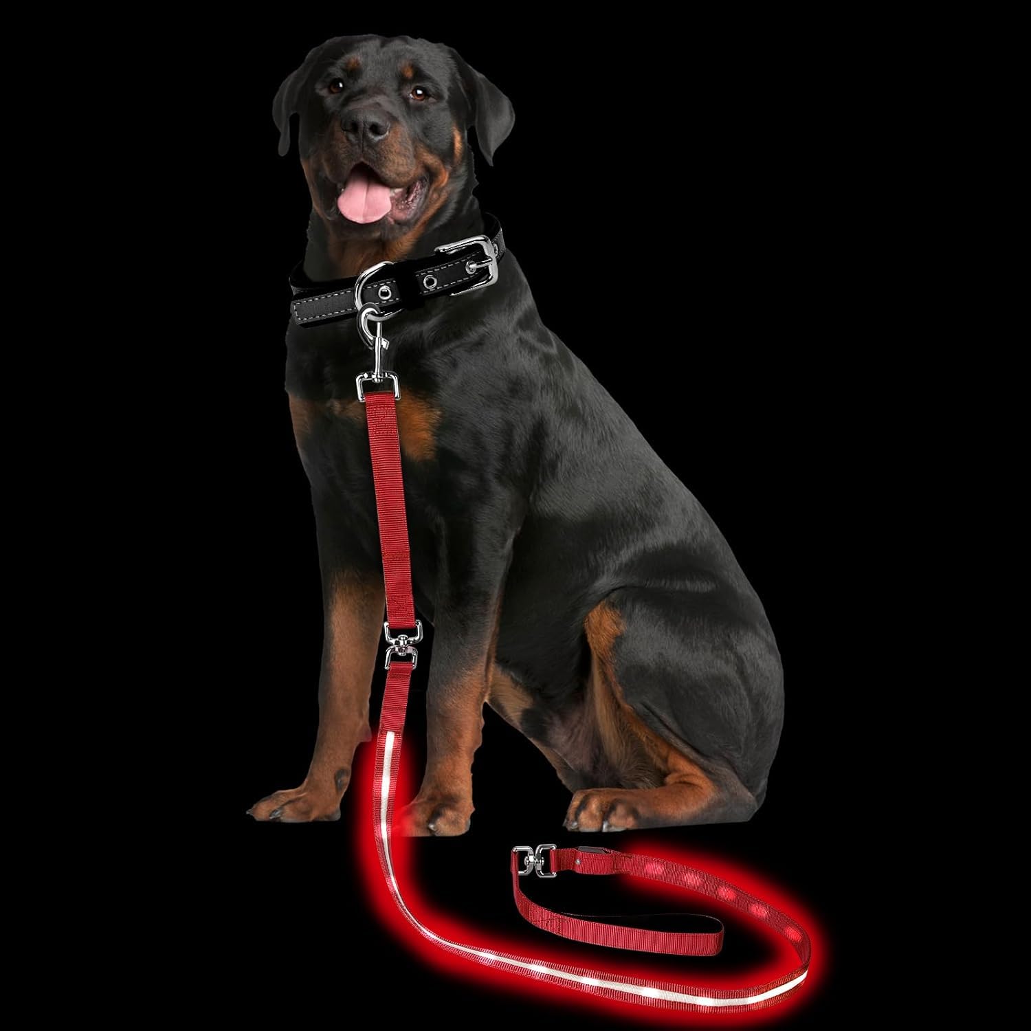 Photo 1 of **USED - MINOR DAMAGE**
PetIsay Light up Dog Leash for Night Walking - USB C Rechargeable - Waterproof - Dog Leash with Flashlight - LED Leashes for Dogs - 6Ft, Red