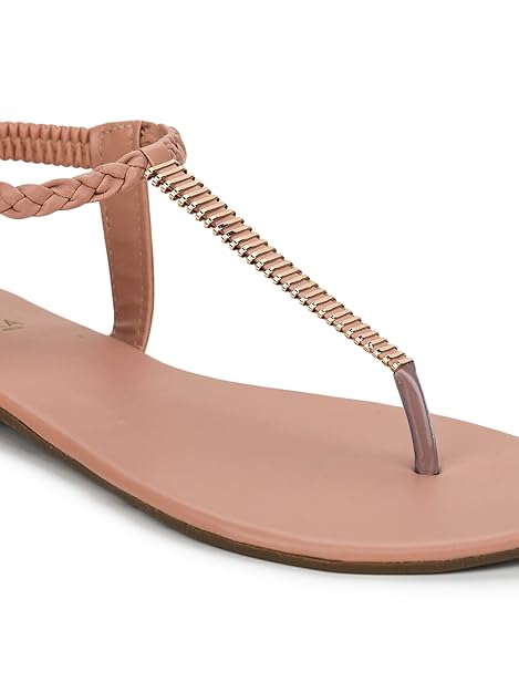 Midsole Women's Embellished T-strap Flat Sandals | Latest Fancy Design Flat Sandals - MF004C