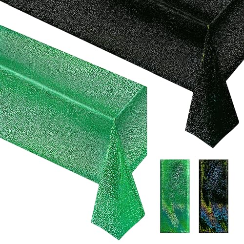 Black & Green Holographic Tablecloth 40" x 108" Hot Pink Party Decoration Valentine's Day Birthday Party Table Decor Iridescence Plastic Table Cloth for Halloween Baby Shower
