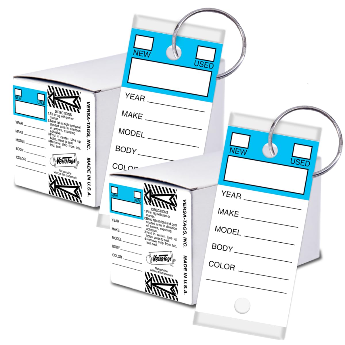 Versa-Tags 500 Per Box, Self-Protecting Paper Key Tags with Chrome-Plated Split Rings Perfect for Car Truck Or RV Dealers Top Stripe Blue
