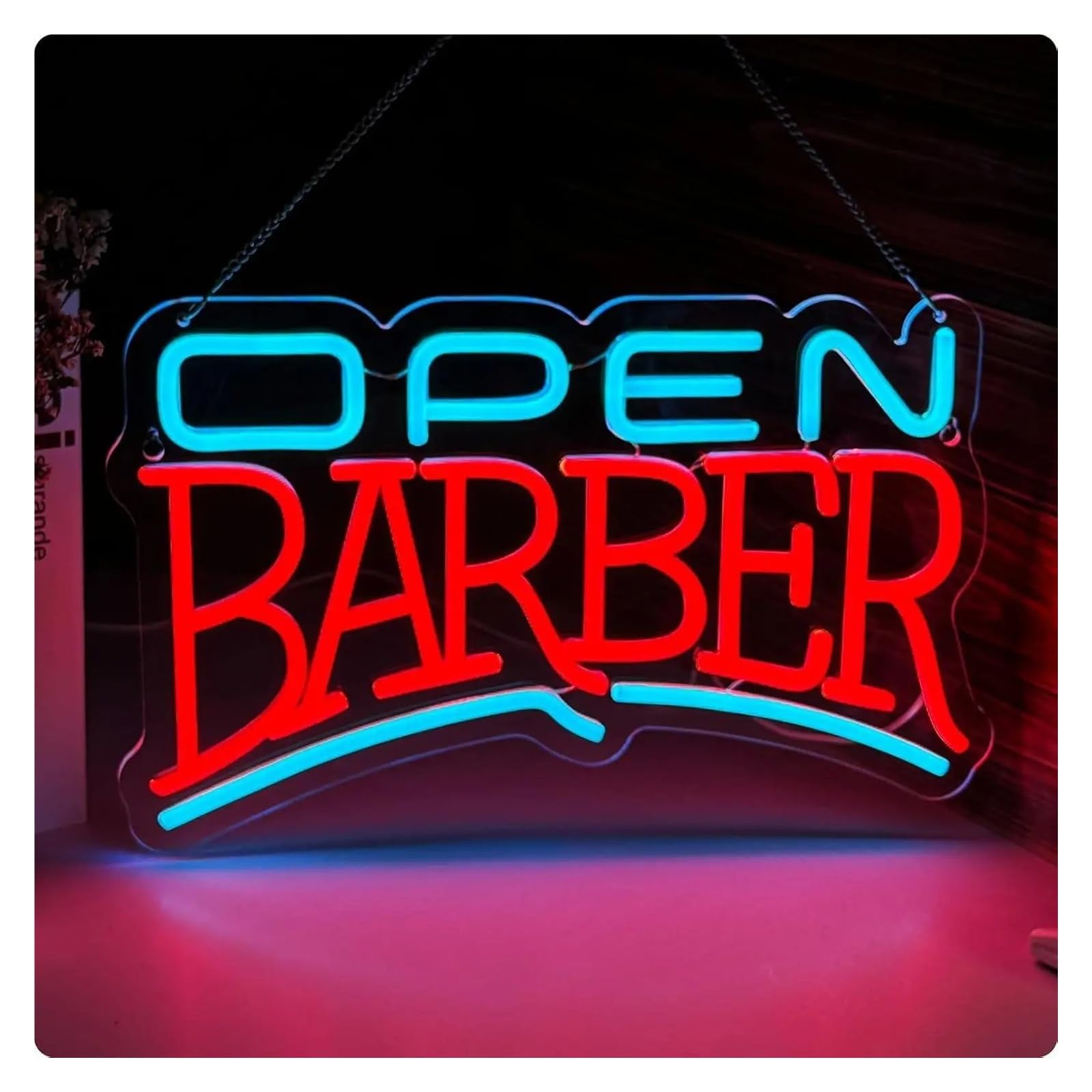 XENITE Hanging Art Neon Signs Barber Open Neon Sign USB Dimmable Lights for Shops Hairdressing Shop Hair Salon Studio Art Decor 41.66x25.4cm