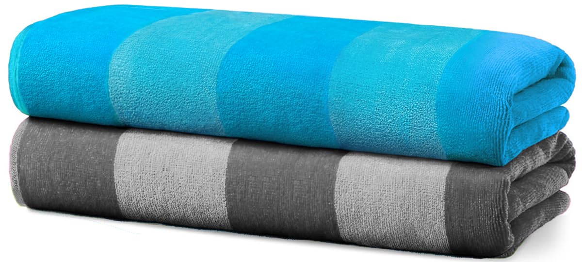 Kaufman - Ultrasoft, Plush 100% Combed Ring Spun Yarn Dye Waffle Weave Cotton Velour Oversized 30” x 60” Highly Absorbent Quick Dry, Colorful Striped