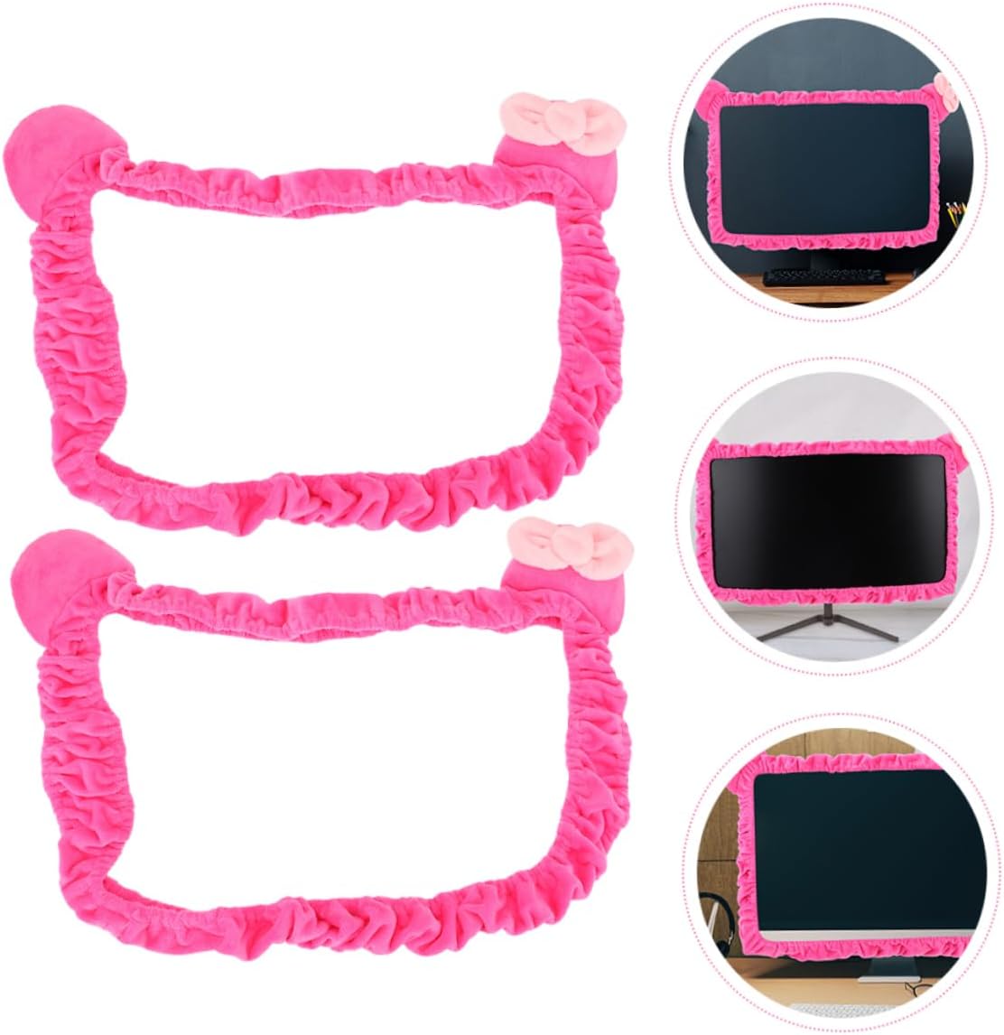 OSALADI 2pcs Elastic Computer Monitor Cover Dust Display Protector for Monitors Cute Cat Ear Design Easy to Use