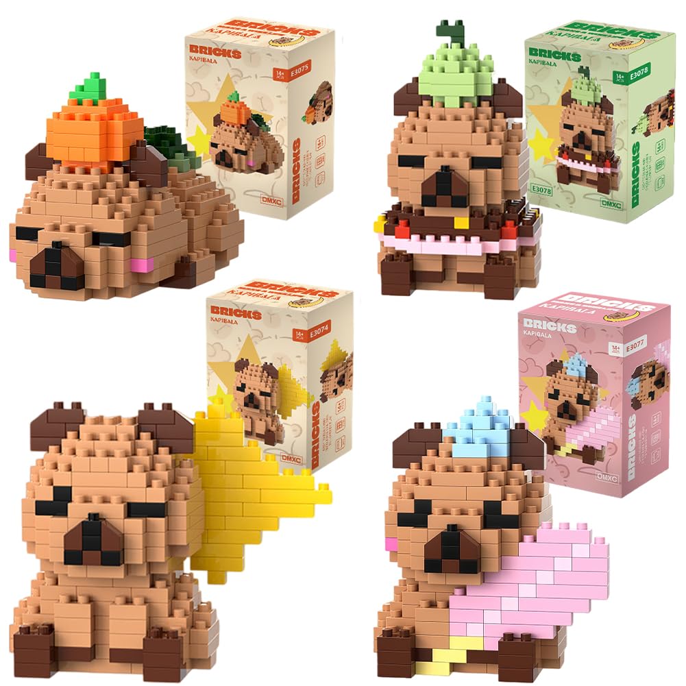 Capybara Building Blocks Set, 4PCS DIY Blocks 3D Puzzle Brick Toys Mini Animal Buildings Block Set 3D Building Figures Ornaments Micro Construction Buildings Bricks Gifts for Festival, Birthday