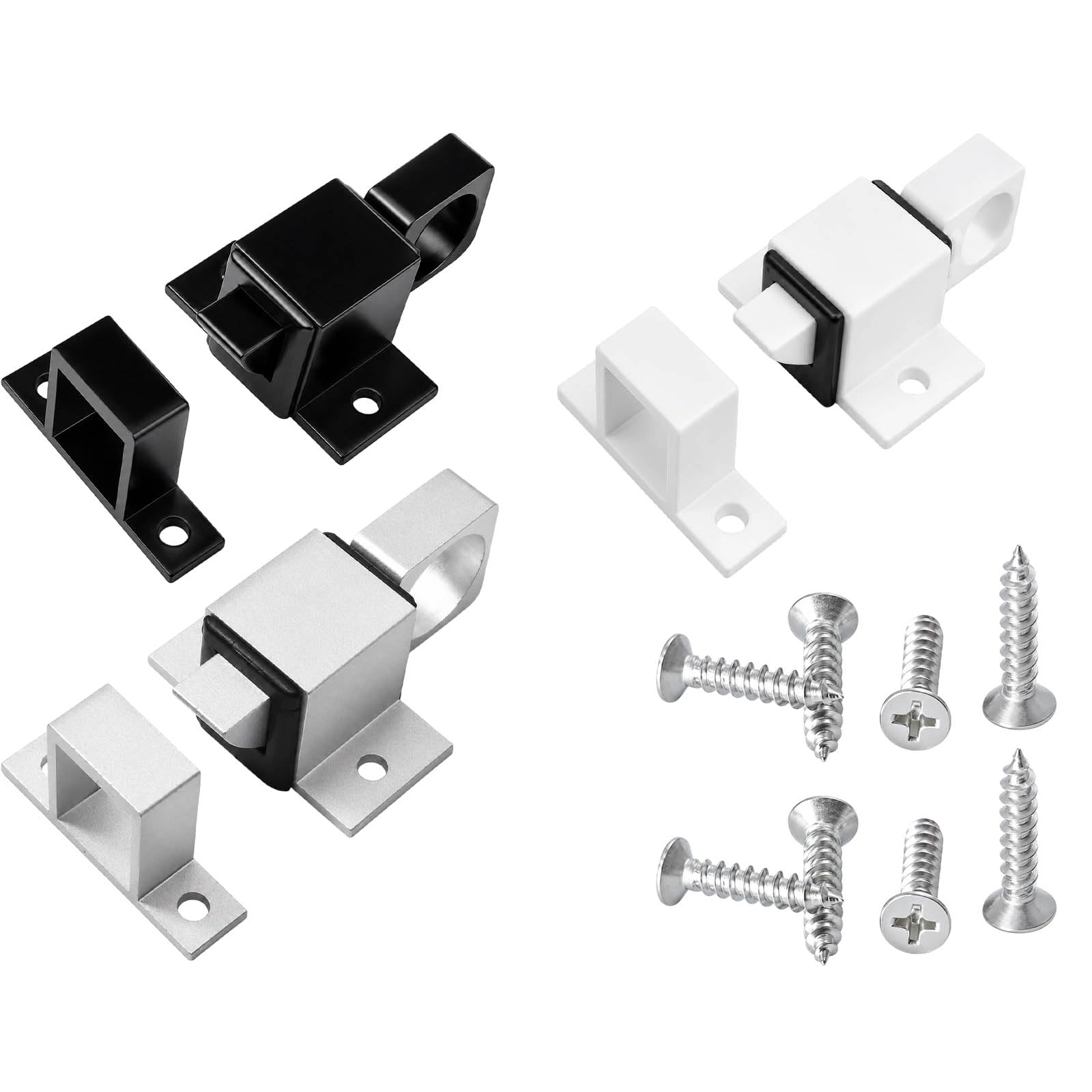 3-Piece Loft Hatch Catch Set, loft Hatch Lock, loft Hatch Latch, Spring-Back Latch Assortment (White, Black, Silver) with Stainless Steel Screws for Cabinets, Drawers and Lightweight Doors