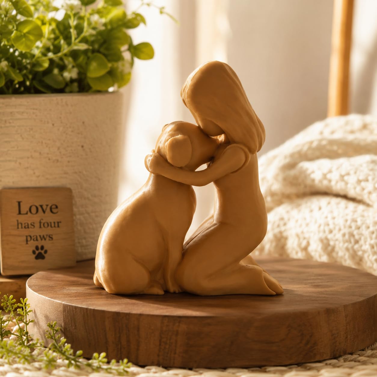 Dog Lover Figurine Girl Hugging Dog Statue Tabletop Sculpture | Home Decor Showpiece, Dog Lover Gift, Decorative Sculpture, Tabletop Display, Girl & Dog Design-image-26