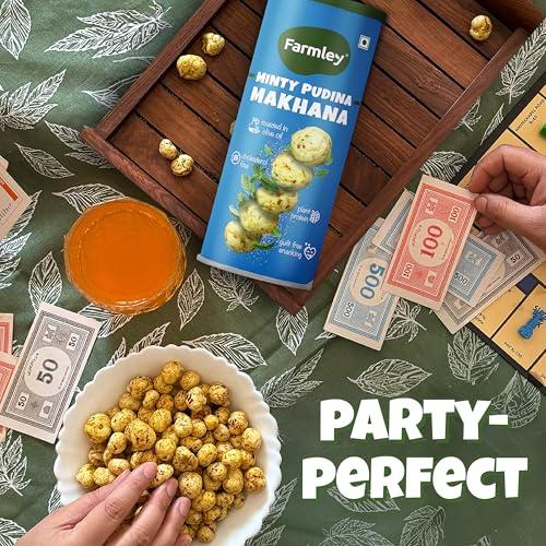 Image of Farmley Roasted Makhana, Minty Pudina Flavour | 77g Each | Healthy Snack Roasted in Olive Oil | Guilt-Free & Crunchy Munchies | Pack of 2