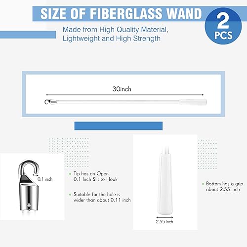 Miniatura 8 de Bokon 2 piezas de varilla de fibra de vidrio blanca para persianas verticales, piezas de repuesto para persianas con gancho y asa, varilla