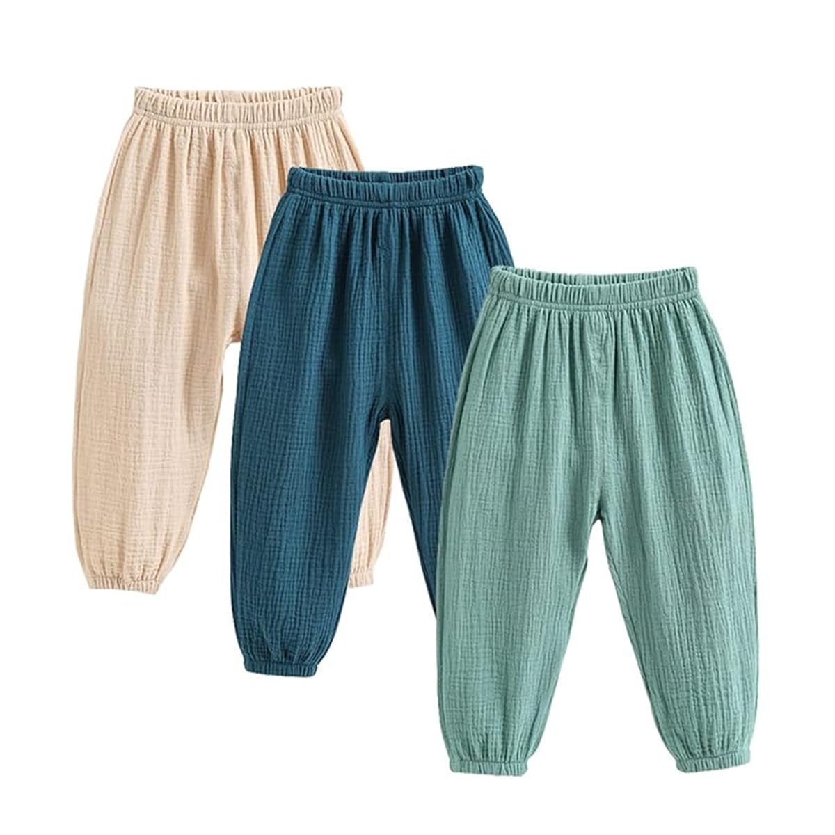 1-7ans Pantalon Bouffant pour garçon Fille Coton Lin 1-7ans Pantalons De Survêtement Harem été Pantalon Long décontracté Jogging garçon Fille Pantalon, Lot de 3