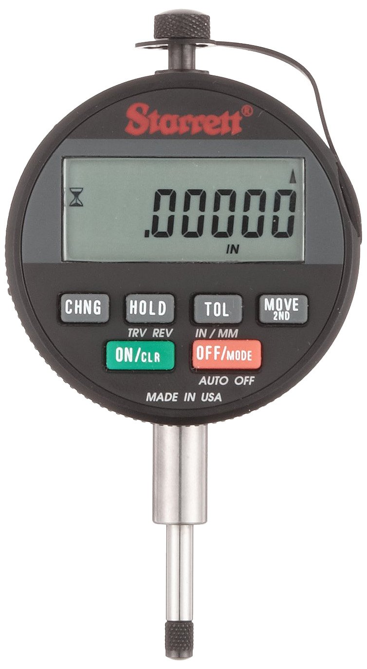 Starrett 2730-3 Wisdom Basic LCD Electronic Indicator, 0.375" Stem Dia., 2.28125" Dial Dia., 0-1"/0-25mm Range, 0.0005"/0.01mm Graduation