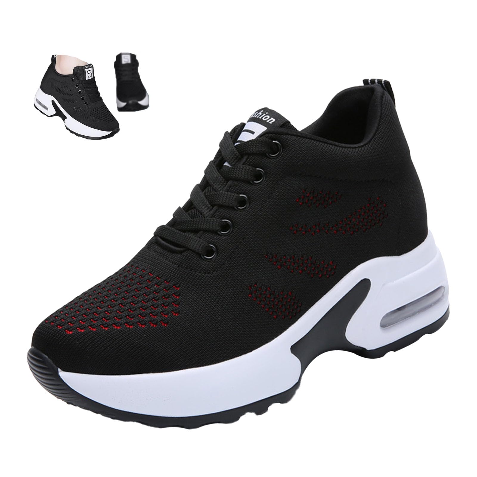 VIFOCUS Women's Hidden Height Wedge Sneakers,Fashion Lightweight Comfort Mesh Air Cushion Casual Lace Up Walking Platform Shoes
