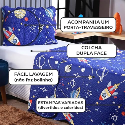 Cobre Leito Colcha Para Cama de Solteiro Kit com 2 Peças Colorido Estampado Dupla Face (Solteiro, Fo