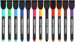 Kit 12 Canetas Magnéticas Quadro Branco Lousa Porta Recado Geladeira C/Apagador Ponta Fina Colorida