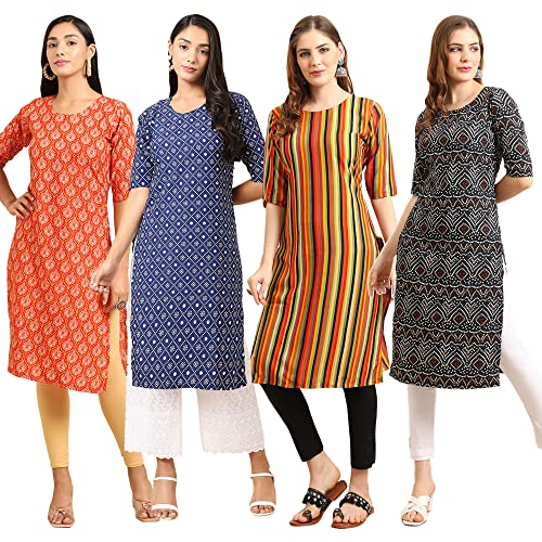 Image of Pinkmint Women's Crepe Digital Print Straight Kurta (Pack of 4)