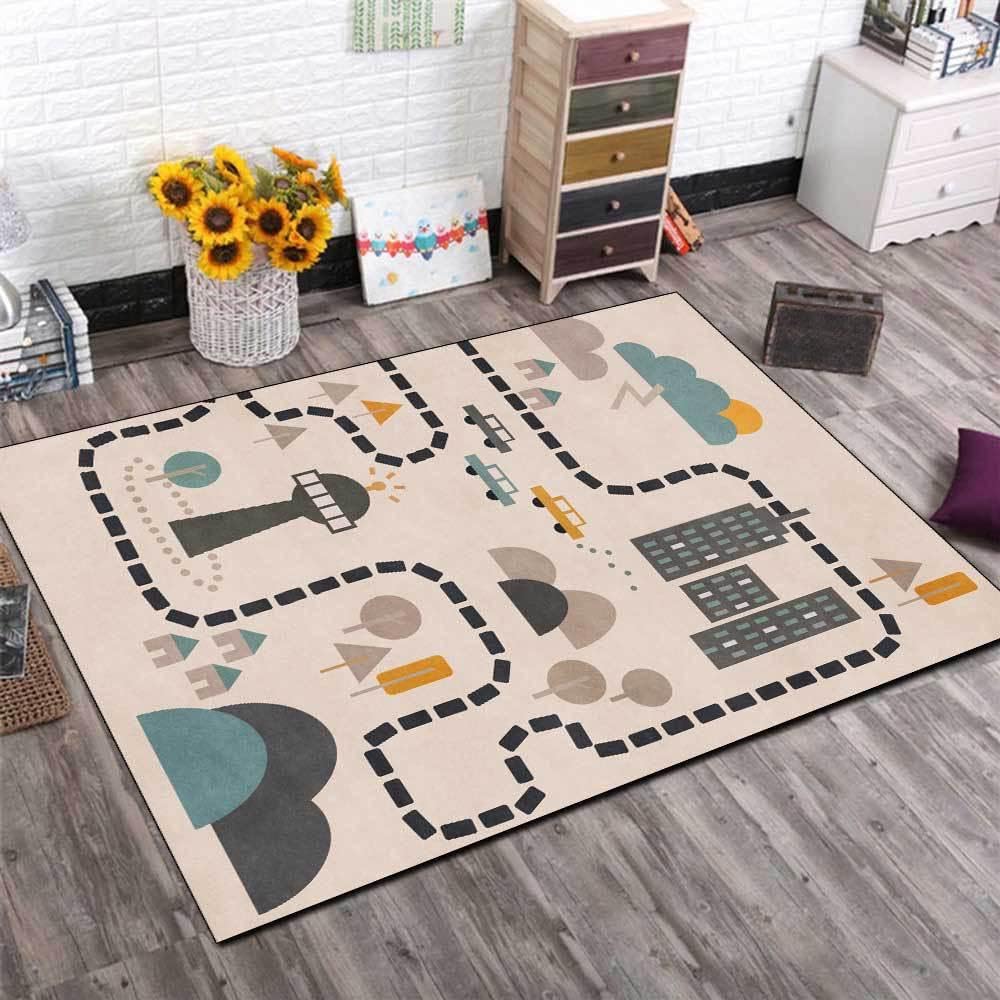 Tapis dessin animé beige pour chambre d'enfant et coin lecture