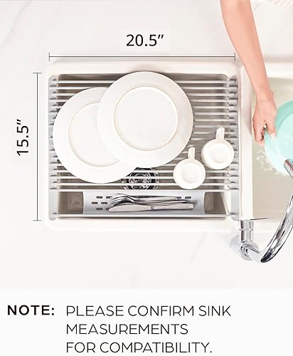 Miniatura 5 de Escurridor de platos grande para fregadero de cocina, escurridor de platos sobre el fregadero para secar platos y artículos de drenaje, juego de