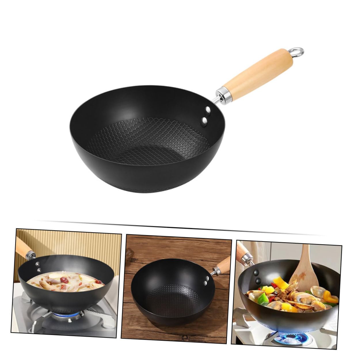 Antihaftbeschichtete Bratpfanne, Wok, Bratpfanne, Grillpfanne, Küche, Kochgeschirr-Set, Schwarz, 40 x 24 x 7,50 cm