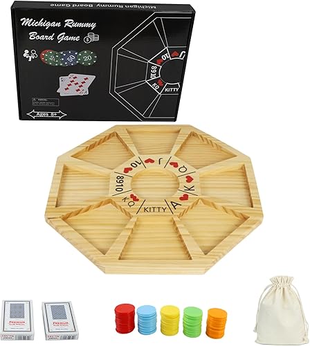 Jyquorp Michigan Rummy Game Deluxe Set Perfect Blend of A Royal Game of Hearts Rummy Poker Wooden Tripoley Board Game Betting Bluffing Game