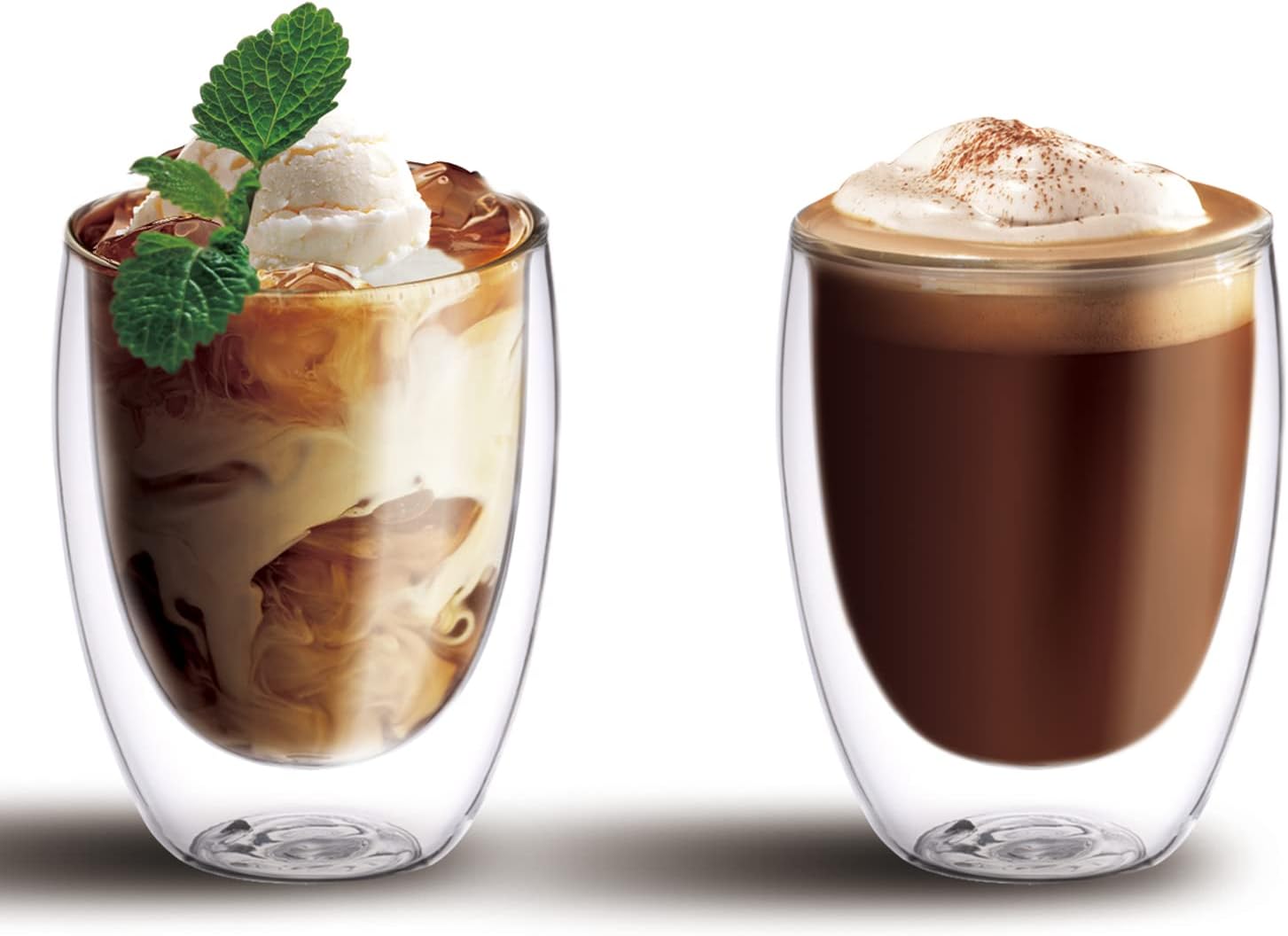 Cuisine Art 350ML Double Wall Glass Cup 2pcs Set Borosilicate Glass For Coffee, Tea, Whiskey, Cocktails & All Beverages - Minimalistic & Durable Double-Wall Drinking Mug GC-350-2