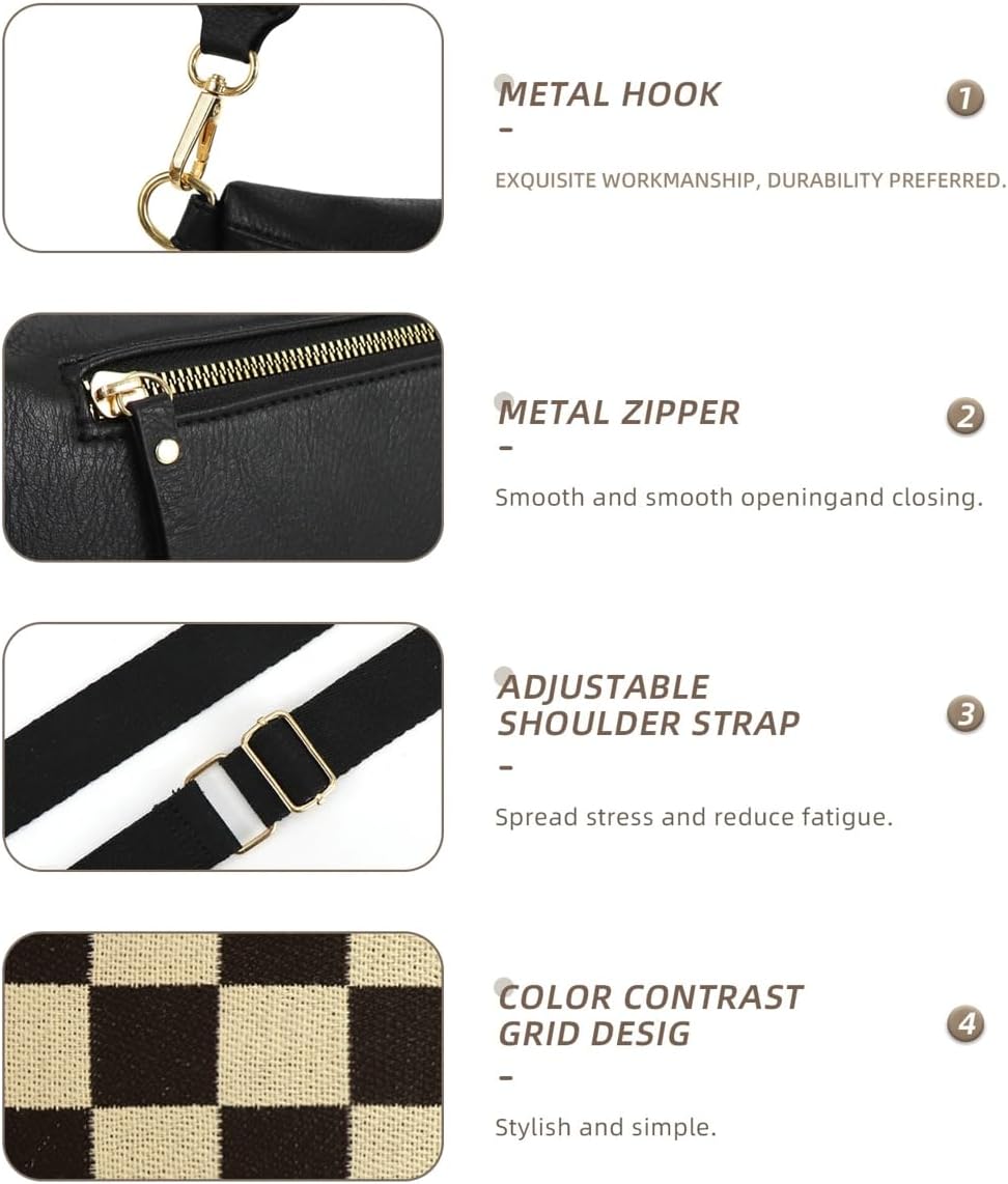 2 Pcs Checkered Crossbody Bags for Women Bum Bag Checkered Cross Body Sling Backpack Hobo Satchels Shoulder Wallet Purses - Image 5