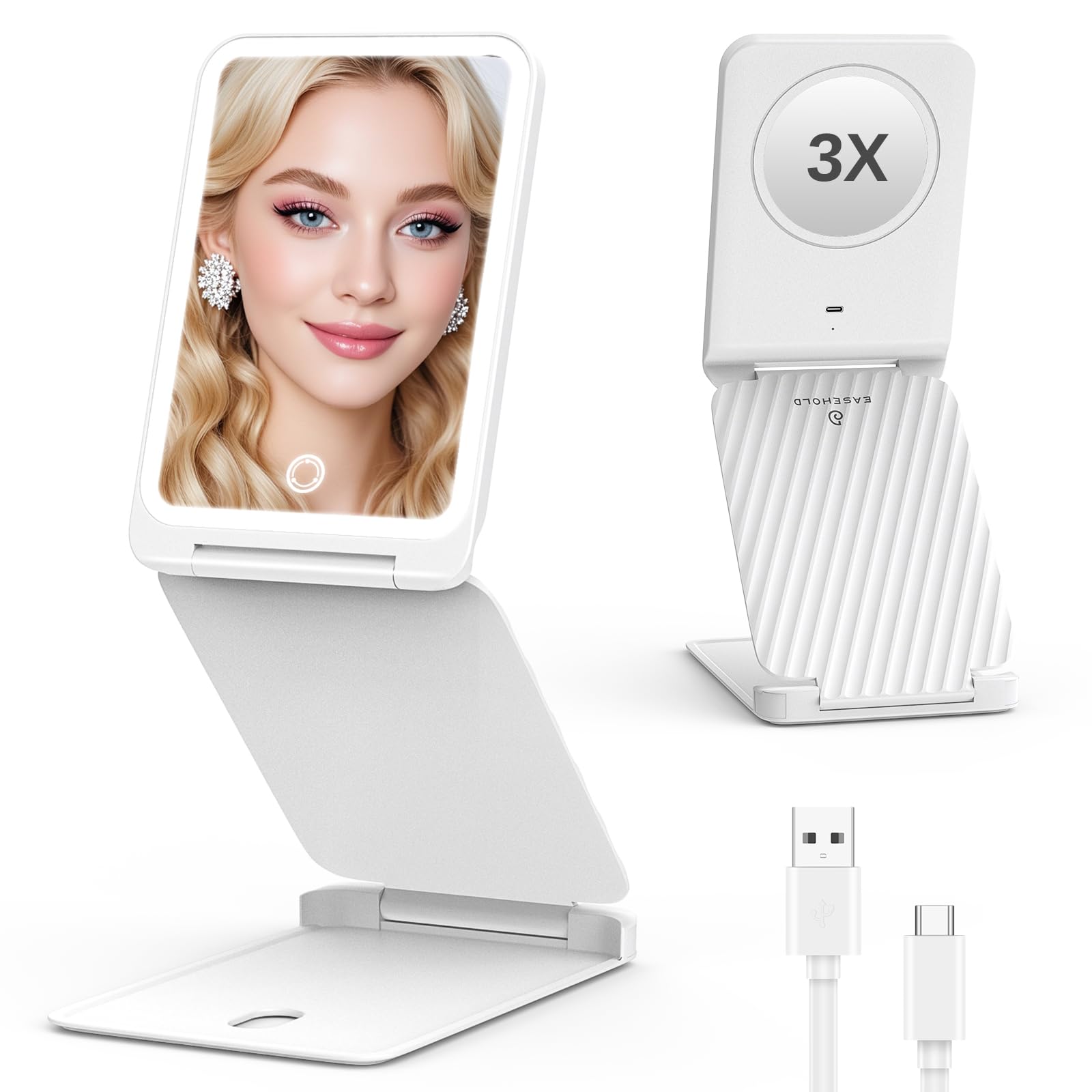 EASEHOLD Lighted Travel Makeup Mirror with LED Lights and Magnification