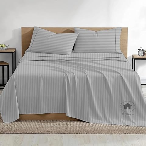 Twin Size Bed Sheets - 600 Thread Count Egyptian Cotton - 15 Inch Deep Pocket Fitted Sheet - Cooling Sheets - 4 Piece Premium Sheet Set for Twin Bed - Light Grey Stripe Cover