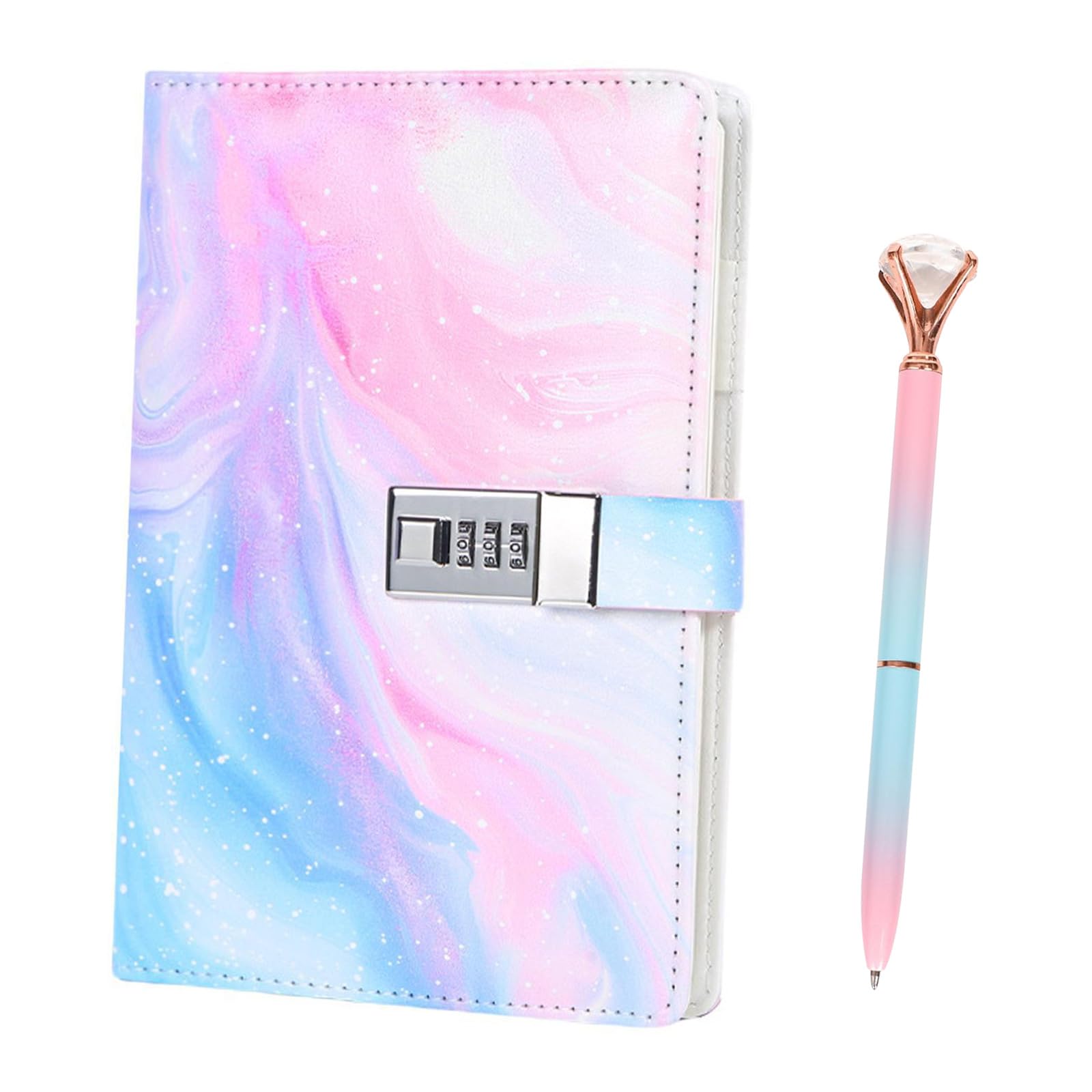 ICHOWHO Diary With Lock, A5 Secret Diary for Girls Women Locked Journal Personalised for Teenage Girls Leather Lockable Notebook with Pen for Travel Office, 180 Pages (River)