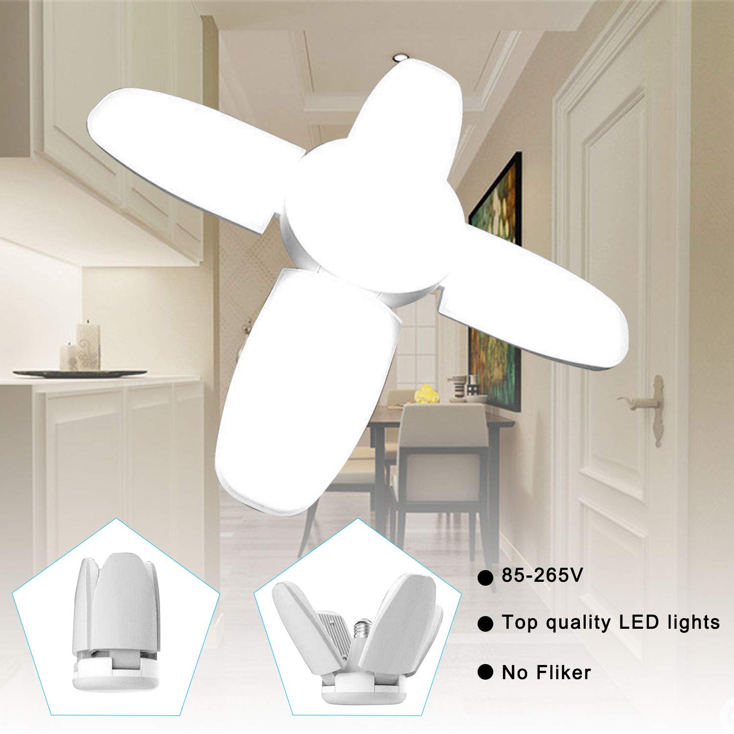 LED Garage Lights 2 Pack 60W E27/E26 Deformable Led Garage Ceiling