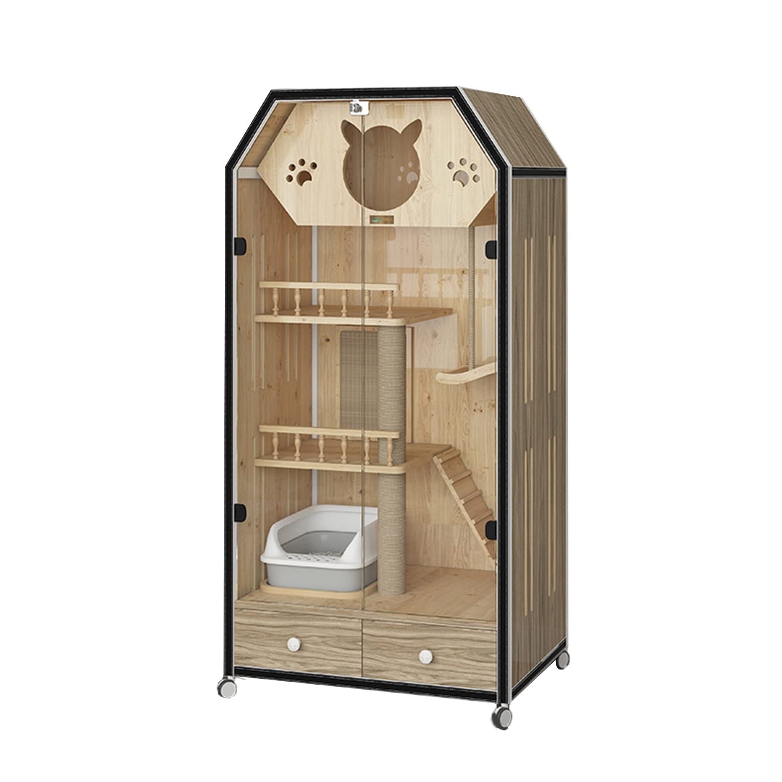 Casa para Gato Jaula for Gatos Cerrada contra la Pared, Multicapa, circulación y ventilación Casetas y Condominios para Gatos (Color : 02)