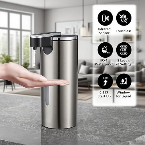 Miniatura 2 de Dispensador automático de jabón sin contacto, volumen ajustable mejorado para líquidos gruesos y delgados, dispensador automático de platos y jabón
