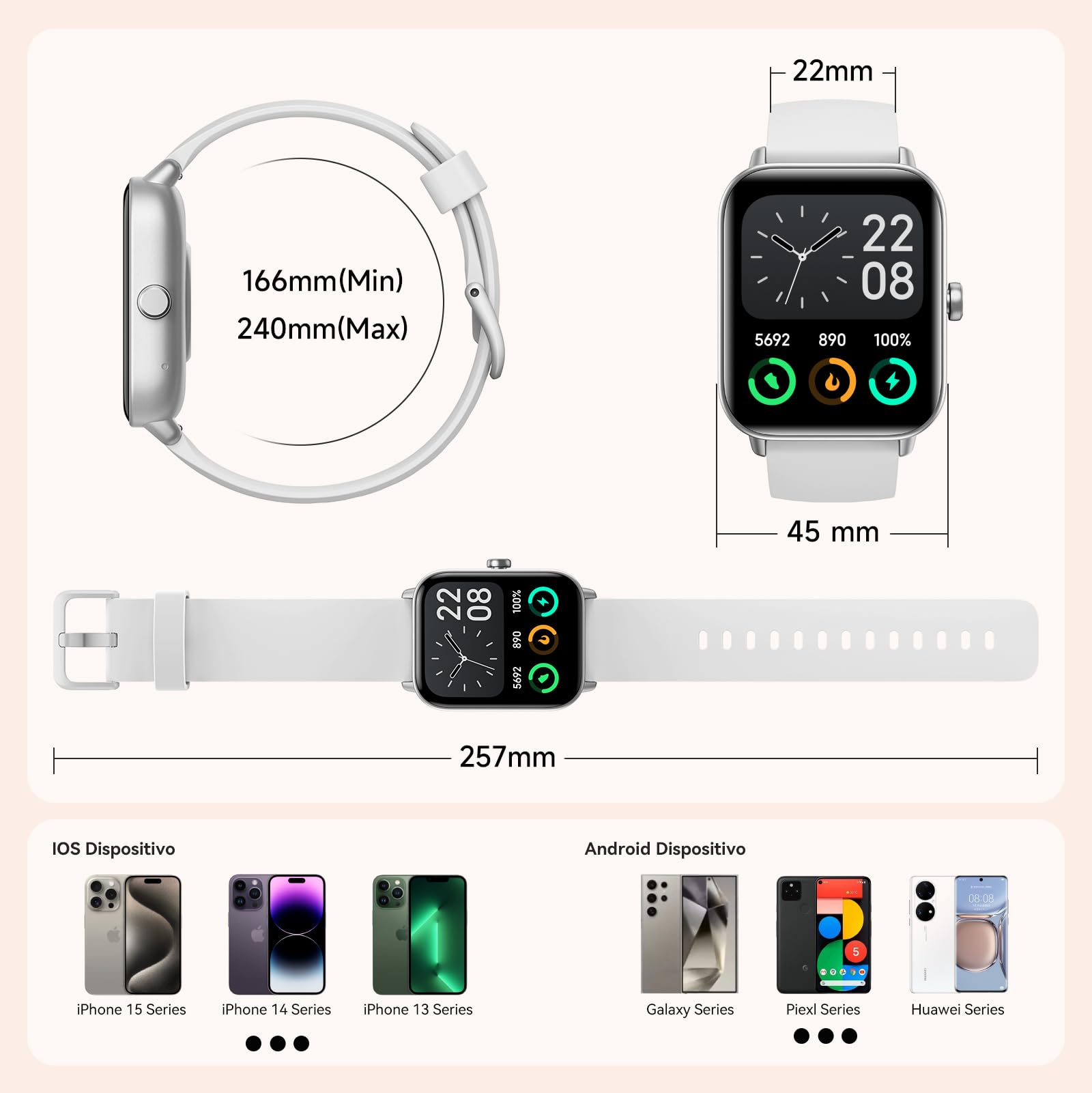 Reloj Inteligente Mujer Smartwatch 1.85" con Llamadas Bluetooth y Alexa, Monitor de Frecuencia Cardíaca/SPO₂/Estrés/Sueño, Podómetro, IP68 Impermeable, 100+ Modos Deportivos para Samsung Android iOS