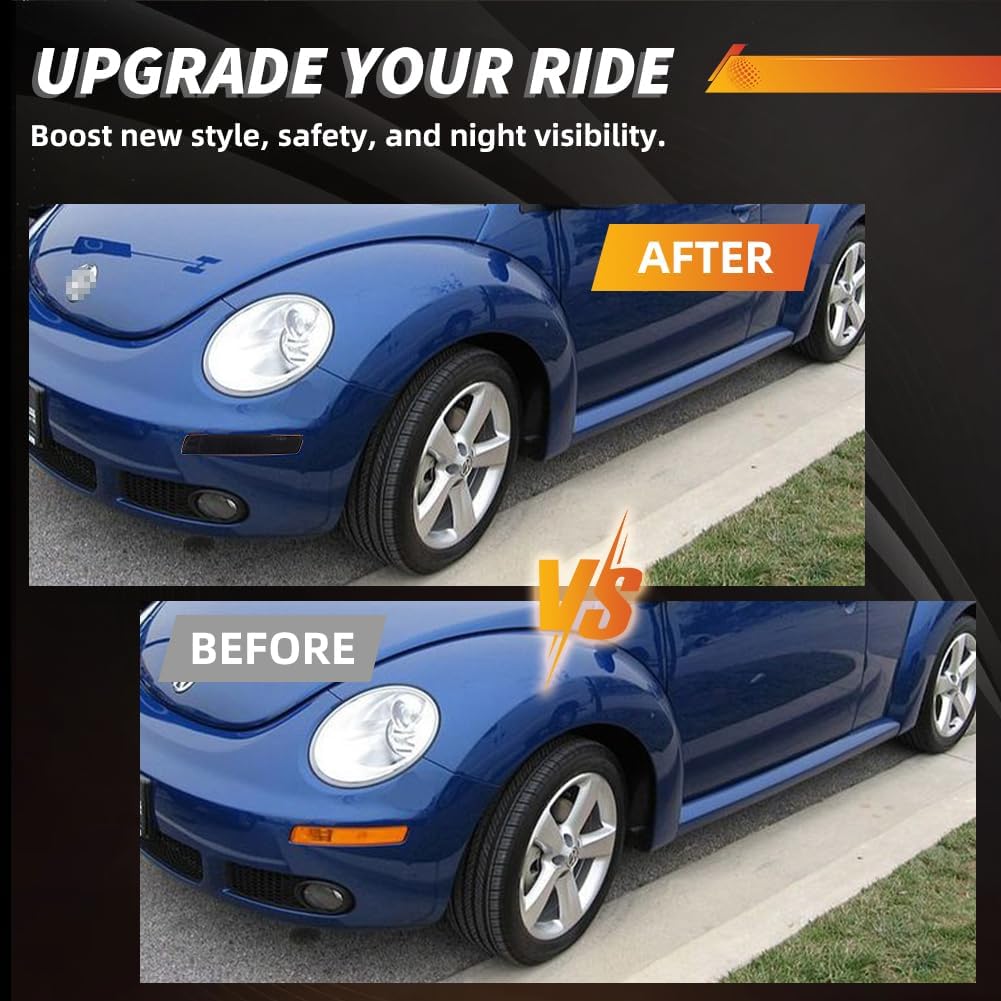 Front Turn Signal Light Compatible with V-W Beetle 2006-2010, [DOT] [w/o Bulbs] Front Bumper Reflector Light Cover, Sleek Smoked Lens