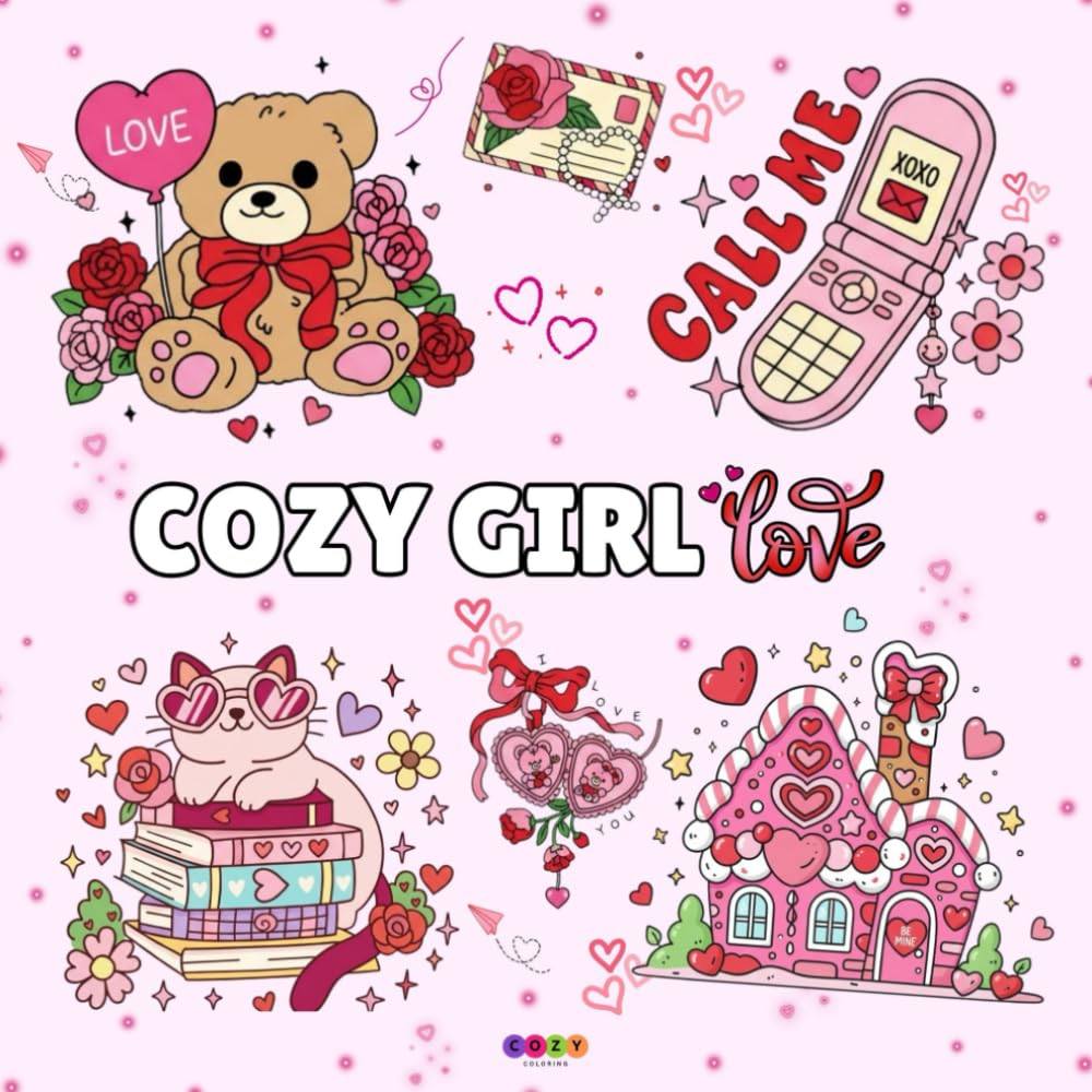 Cozy Girl Valentine Coloring Book: Bold and Easy Cute Love Designs for Relaxation and Stress Relief: (Simple Valentine Coloring for Adults & Teens) Paperback