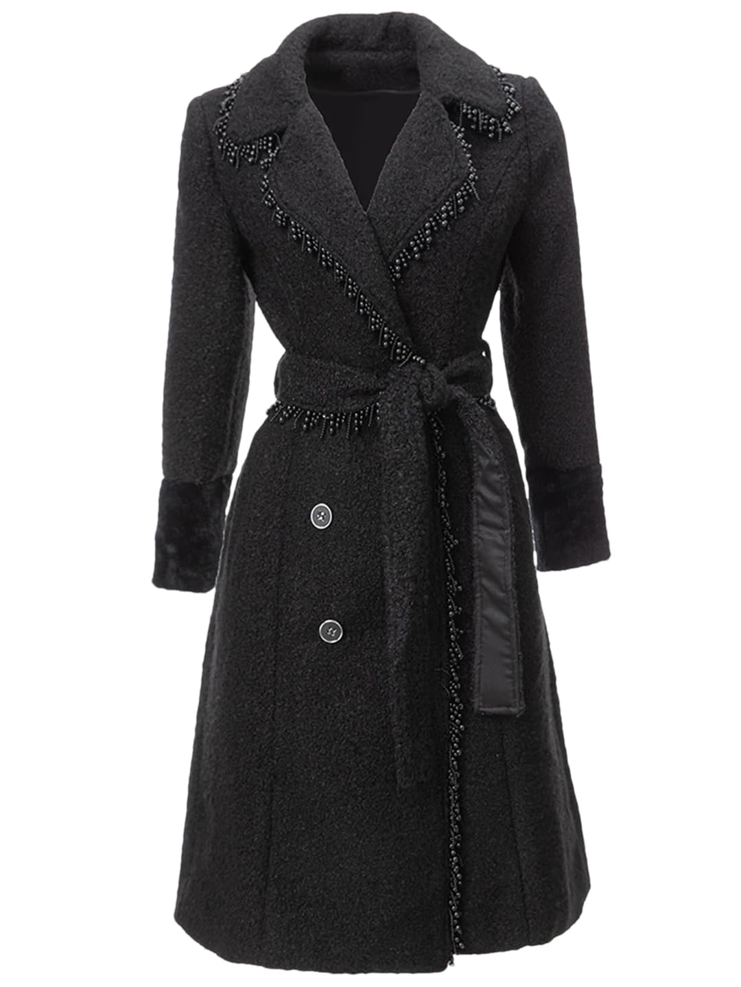 Womens Splice Long Sleeve Beading Trench Coat Lacing Waist Button Warm Casual Overcoat
