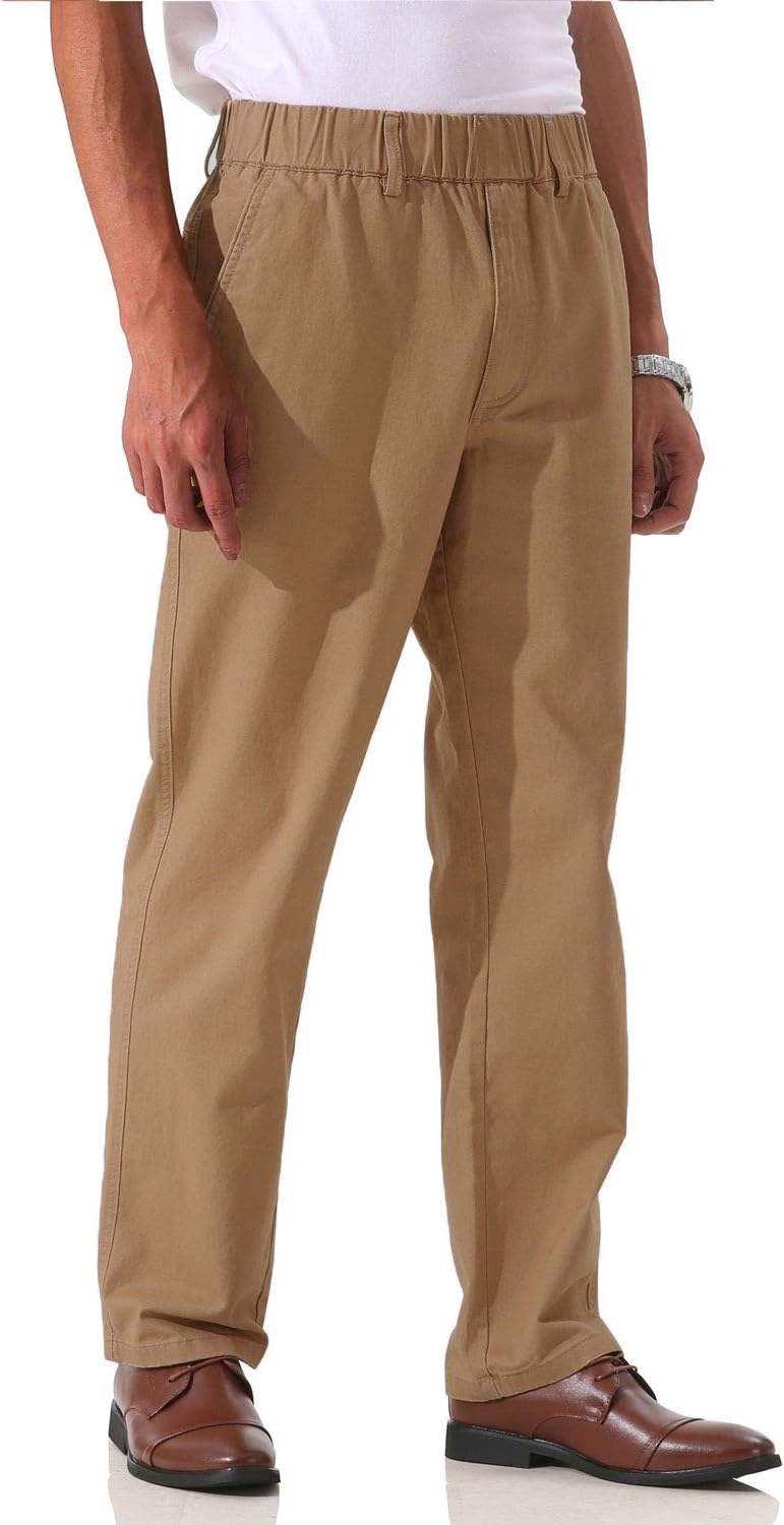 Soojun Men's Cotton Relaxed Fit Full Elastic Waist Twill Pants - Image 2