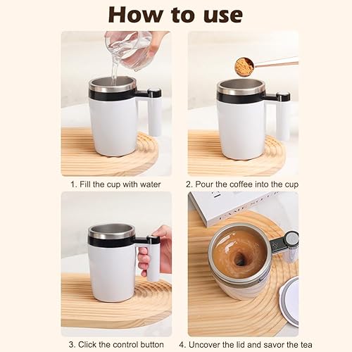 Miniatura 6 de Taza de café con agitación magnética automática, taza agitadora magnética para leche, taza de café de acero inoxidable con tapa para café (blanco)
