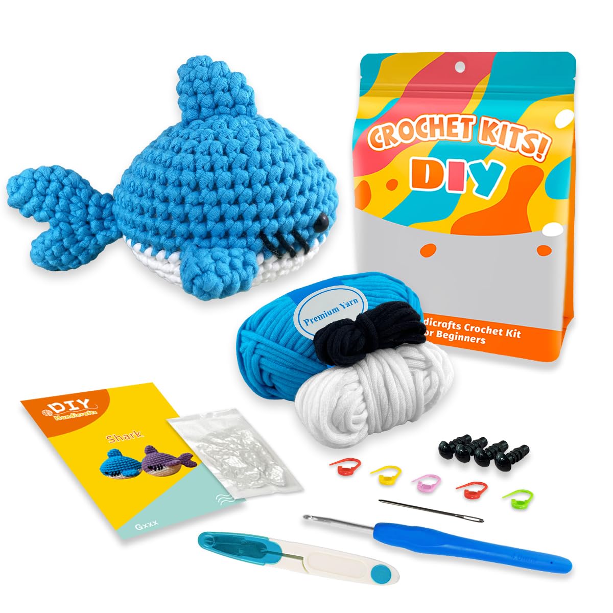 MYHUONGVN Shark Blue Beginner's Crochet Kit – Includes Step-by-Step Video Tutorials